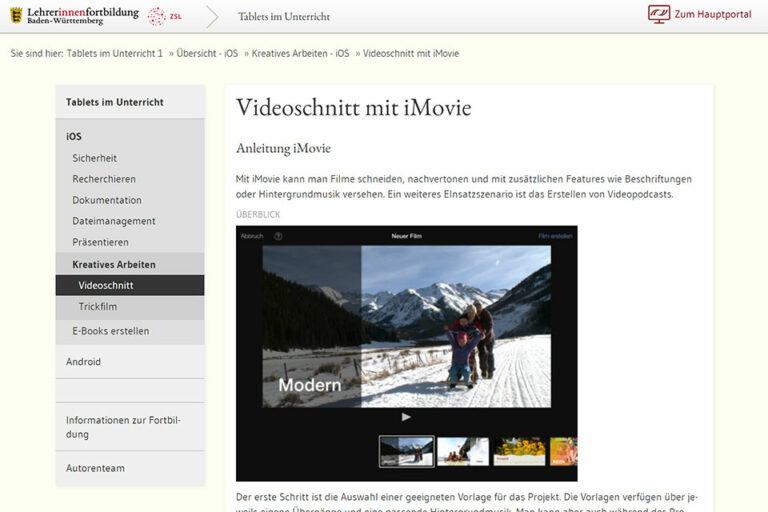 zum Beitrag Videoschnitt mit iMovie von Lehrerinnenforbildung Baden-Wüttemberg