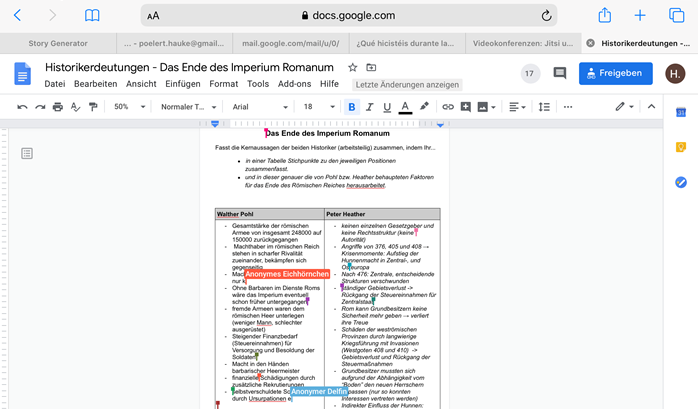 Kollaboratives Schreiben Google Docs Beispielbild