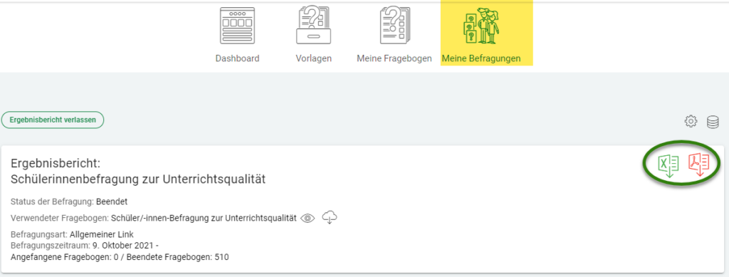 Screenshot: Ergebnisbericht, Header