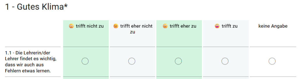 Matrixfrage mit Smileys in den Skalenwerten