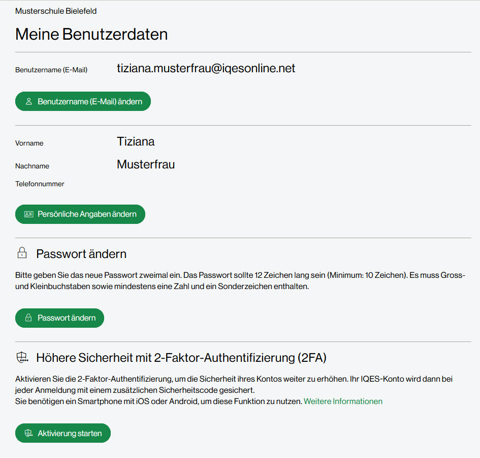 Screenshot des Bereichs "Meine Benutzerdaten"