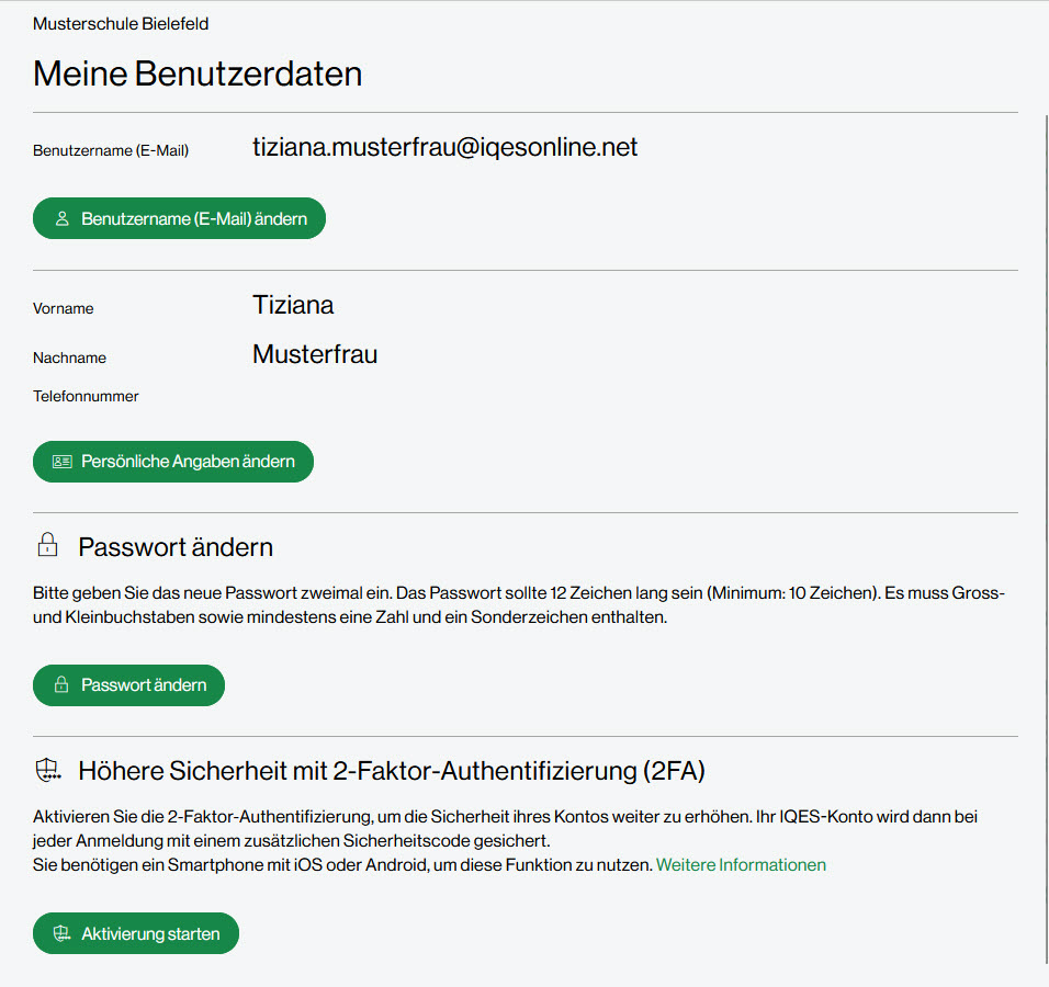 Screenshot des Bereichs "Meine Benutzerdaten"